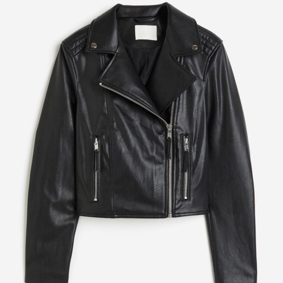 H&M Fitted biker jacket in coated fabric. Notched lapels with snap fasteners - Picture 1 of 6